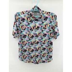 Buc-ees Mens Tropical Palm Tree Beaver Print Button Up Shirt Multicolor Size M
